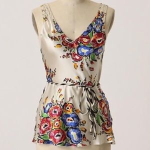 TINY Anthropologie Buds & Stripes Silk Floral Tank